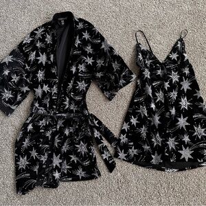 Victoria's Secret Black and Silver Star Pattern Robe Set